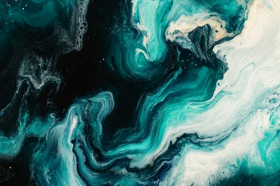 Abstract Fluid Acrylic Pour Painting With Teal And Black