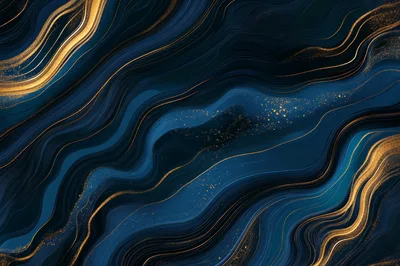 Abstract Dark Blue And Gold Wavy Marble Texture