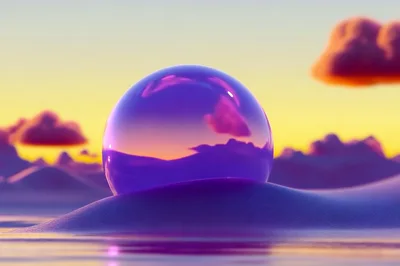 Surreal Purple Glass Sphere In A Dreamy Landscape