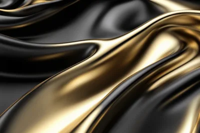 Abstract Flowing Black And Gold Silk Fabric