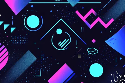 Abstract Memphis Style Geometric Background With Neon Shapes