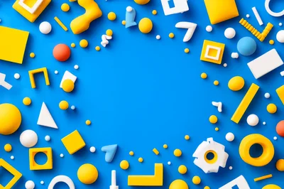 Abstract 3D Geometric Shapes on Blue Background