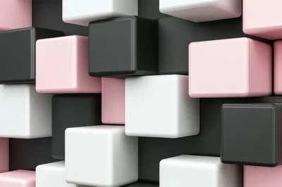 Abstract 3D Background With Floating Pink White And Black Cubes