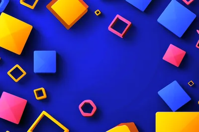 Abstract 3D Geometric Shapes Floating on Blue Background