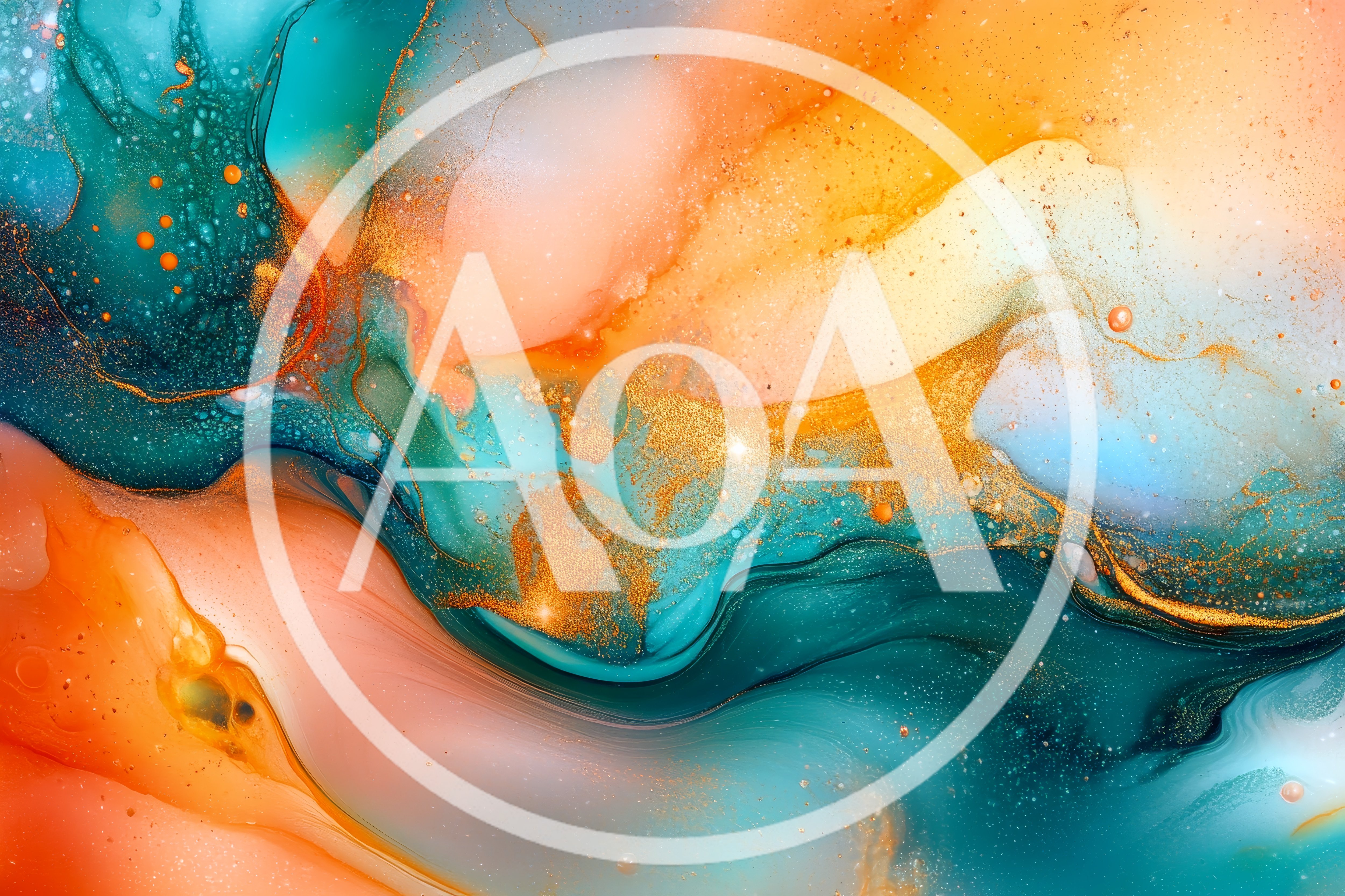 Abstract Fluid Art With Teal And Orange Swirls