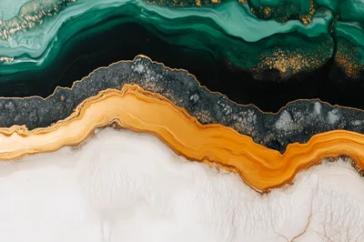 Abstract Fluid Art With Gold And Emerald Green Swirls
