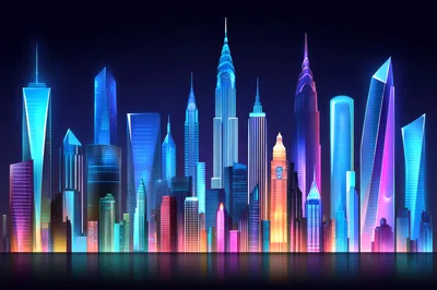Neon Illuminated Futuristic City Skyline At Night