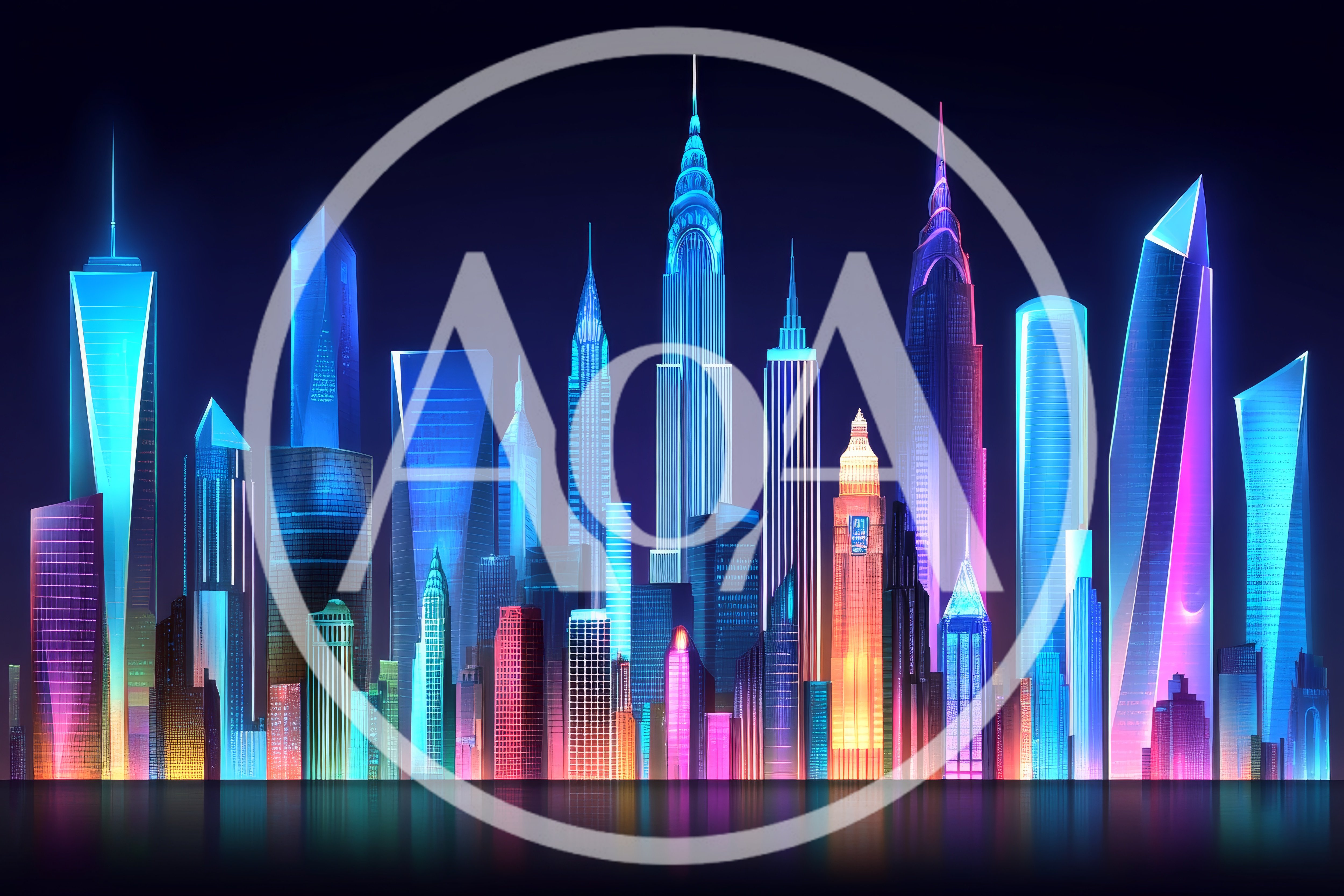 Neon Illuminated Futuristic City Skyline At Night
