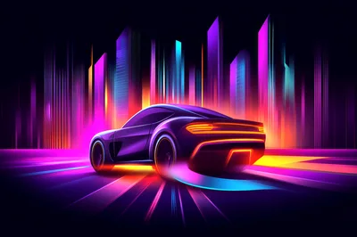 Futuristic Sports Car Drifting Through Neon Cityscape