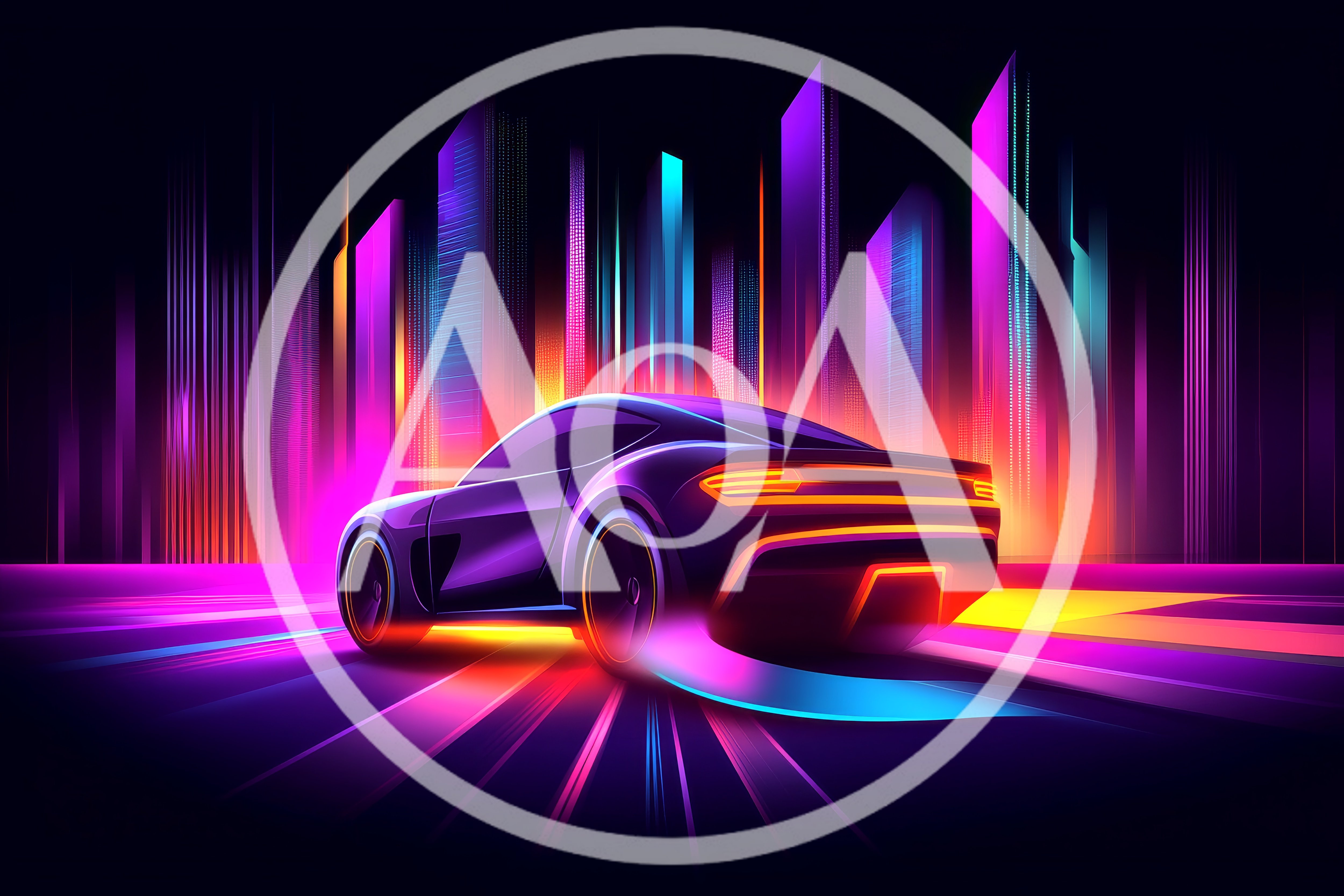 Futuristic Sports Car Drifting Through Neon Cityscape