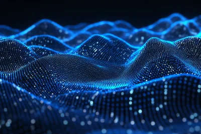 Abstract Digital Landscape With Glowing Blue Data Particles