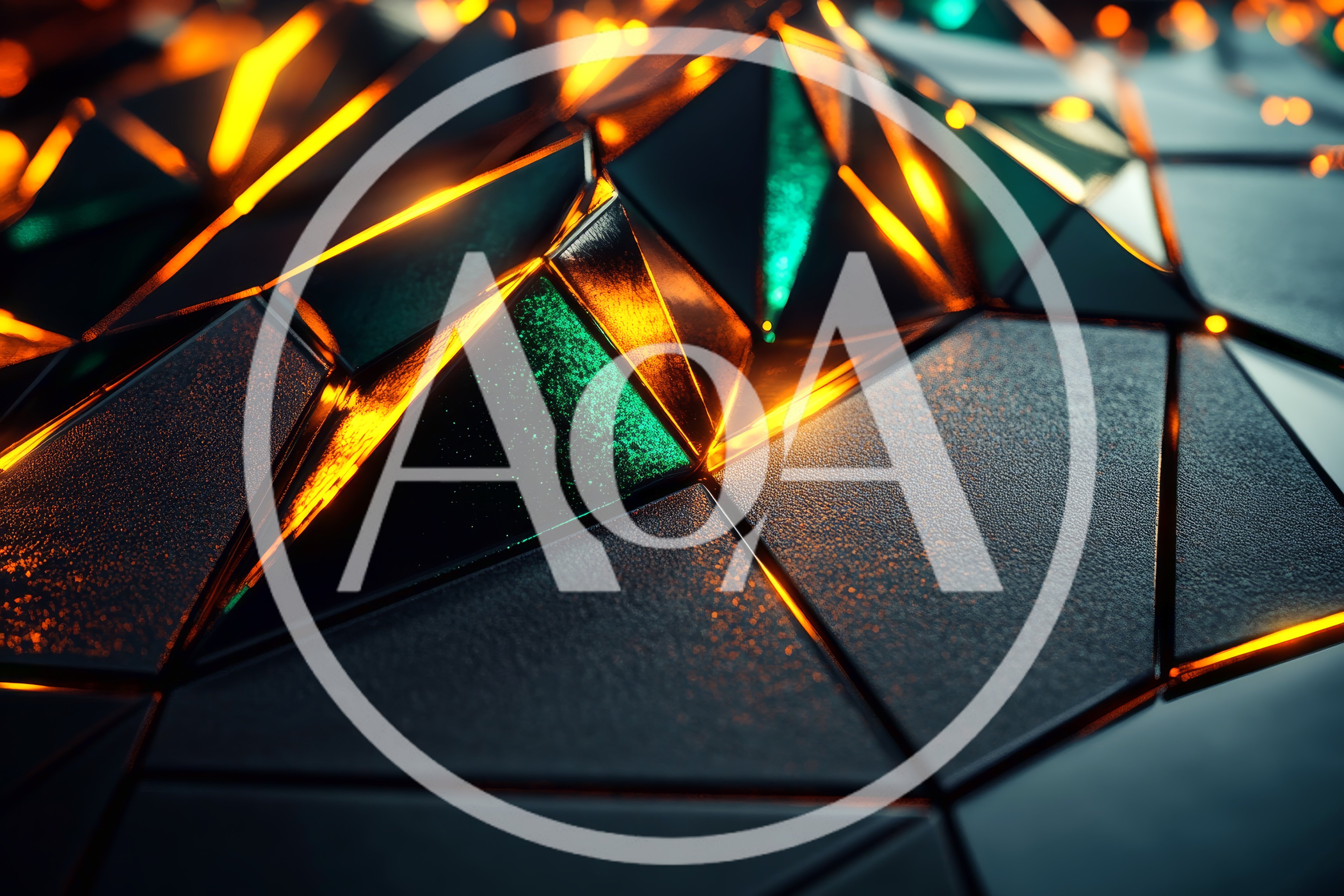 Abstract Geometric Surface With Glowing Orange And Green Lights