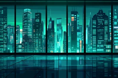 Futuristic Cityscape View From A High Rise Office