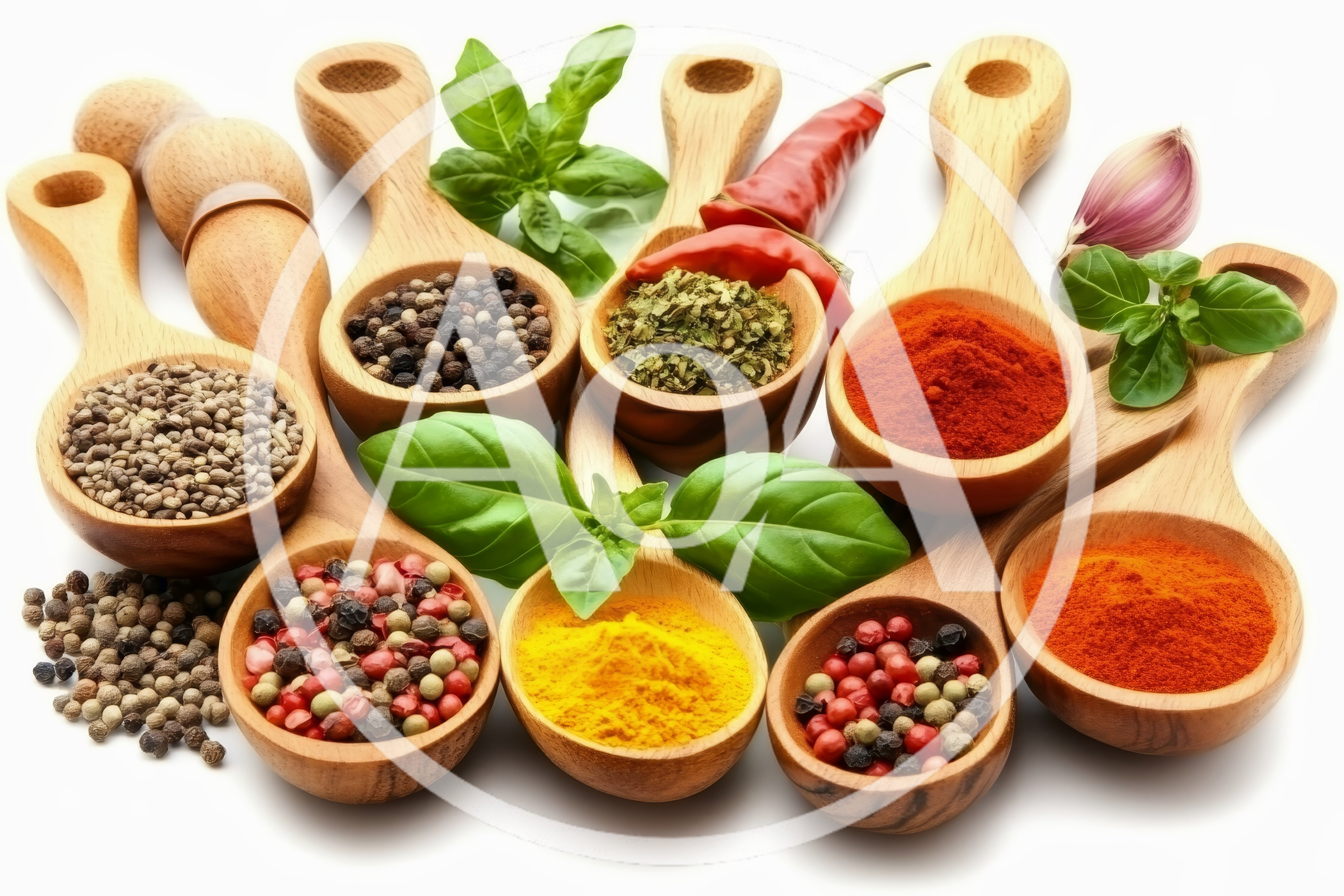 Assorted Spices and Herbs in Wooden Spoons