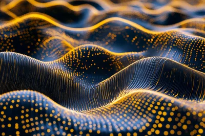 Abstract Digital Wave Surface With Glowing Particles