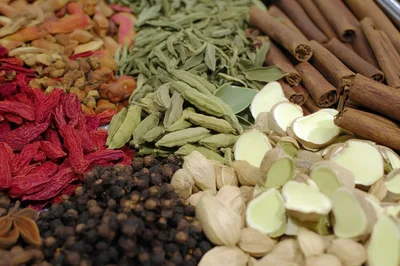 Assorted Dried Spices and Herbs on Display