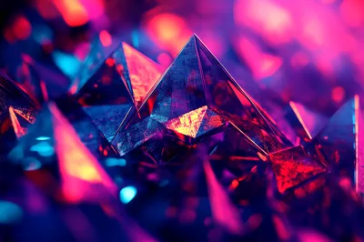 Abstract Geometric Crystal Structures With Neon Lighting