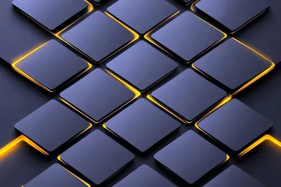 Abstract 3D Grid of Glowing Dark Square Tiles