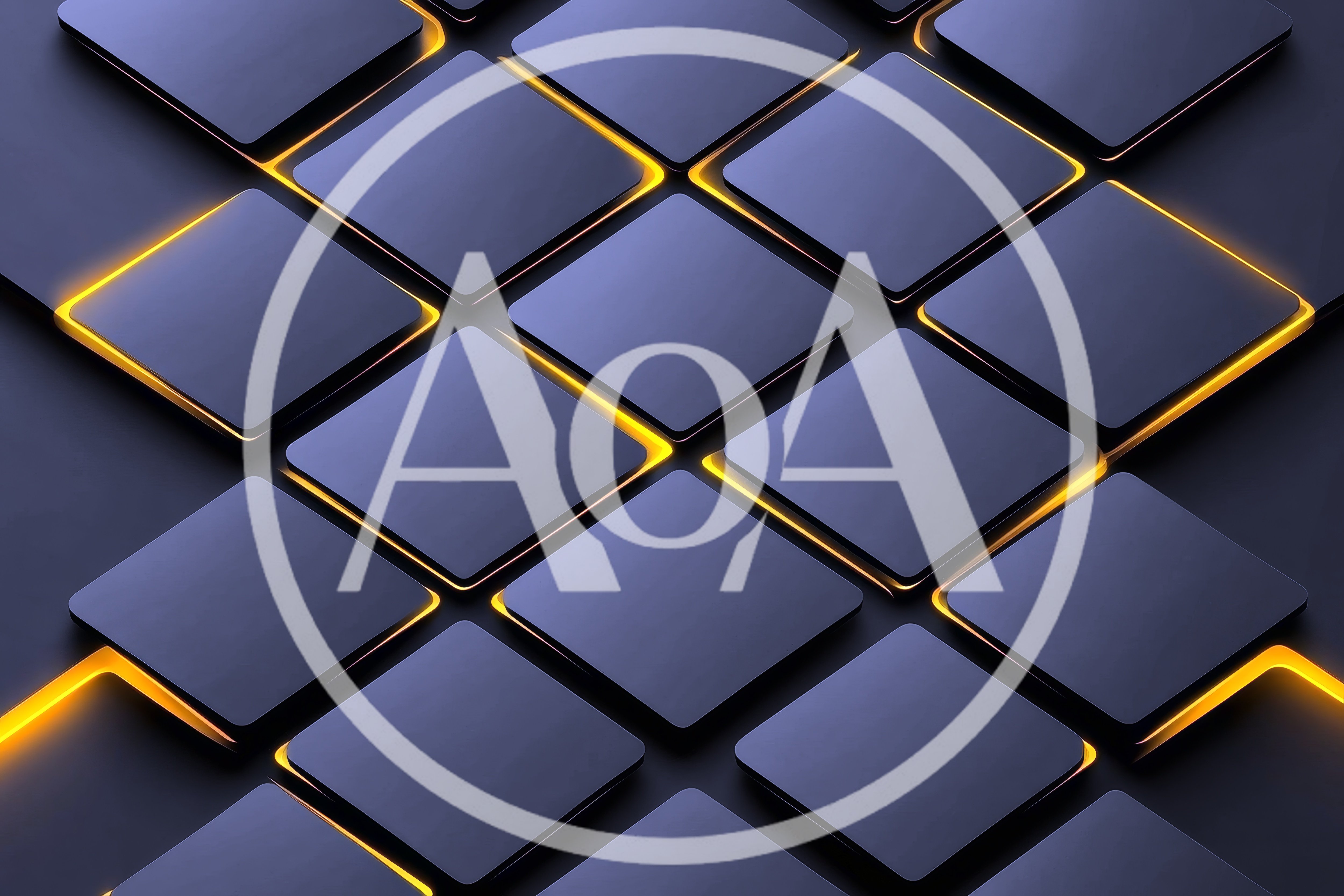 Abstract 3D Grid of Glowing Dark Square Tiles