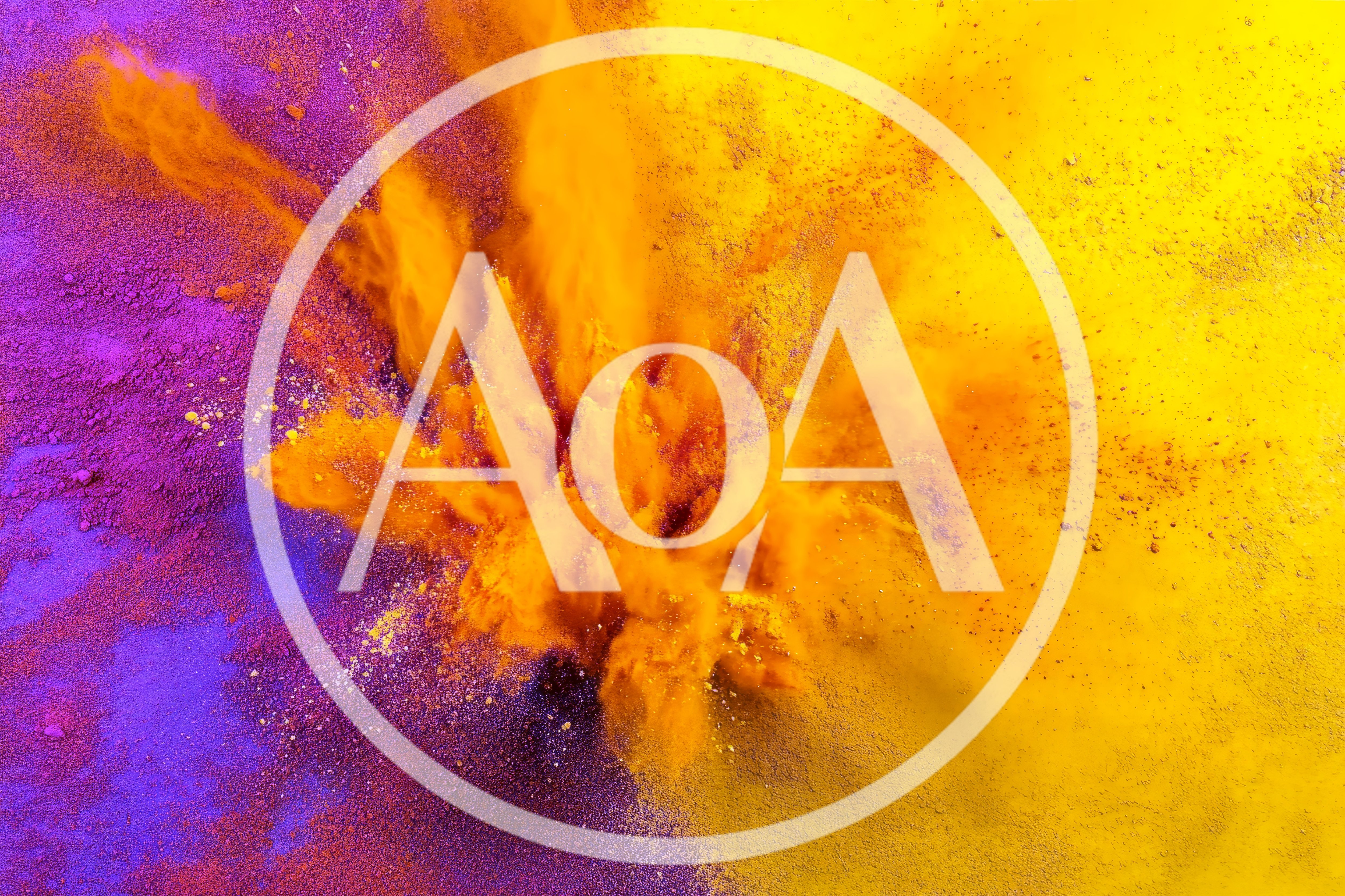 Vibrant Orange Powder Explosion Against Purple And Yellow Background