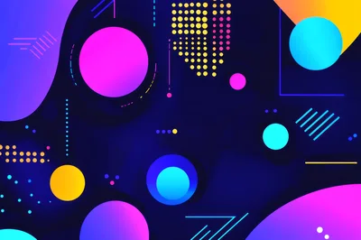 Abstract Memphis Style Geometric Background With Neon Shapes