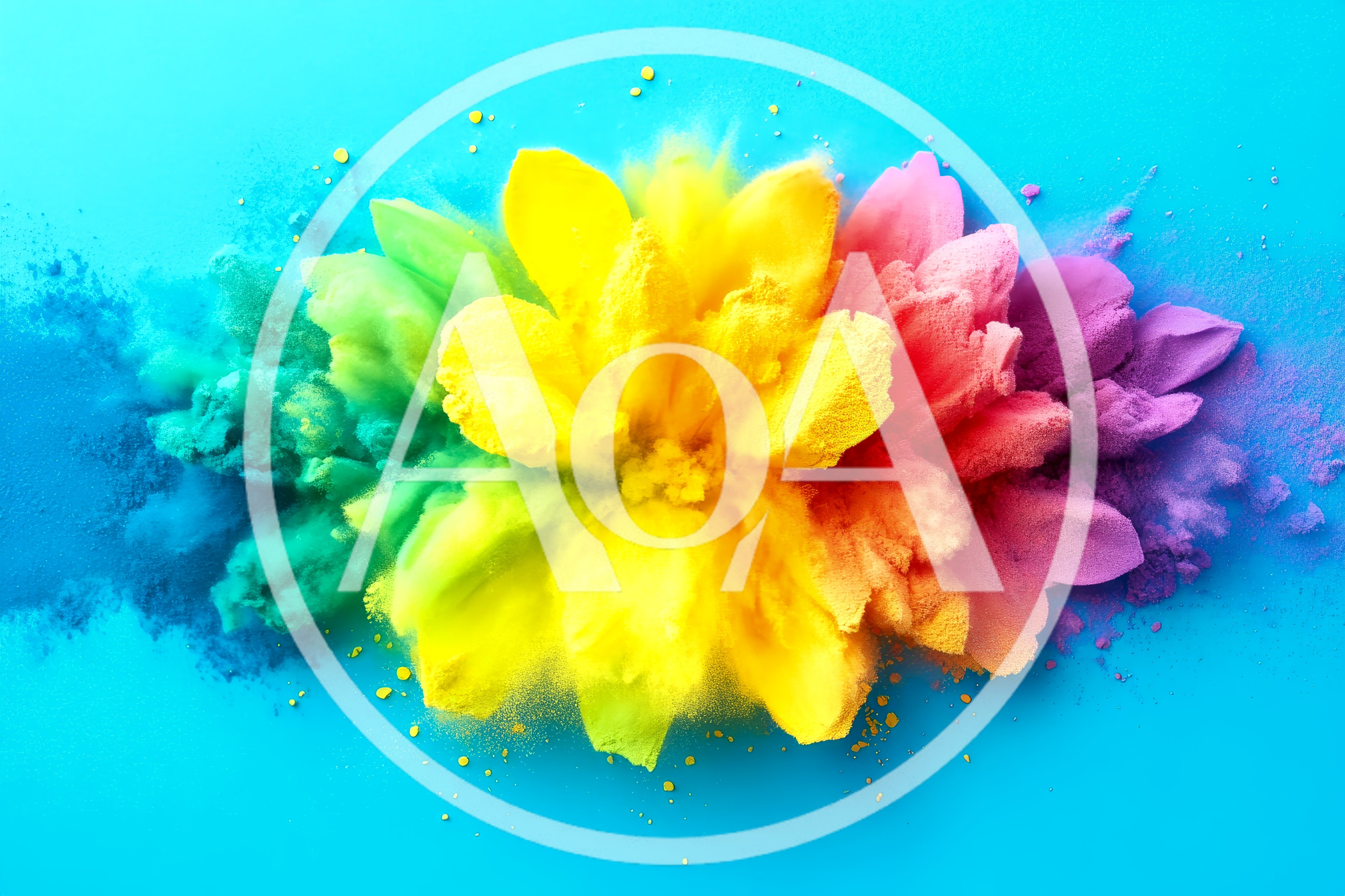 Vibrant Rainbow Colored Powder Explosion On Blue Background