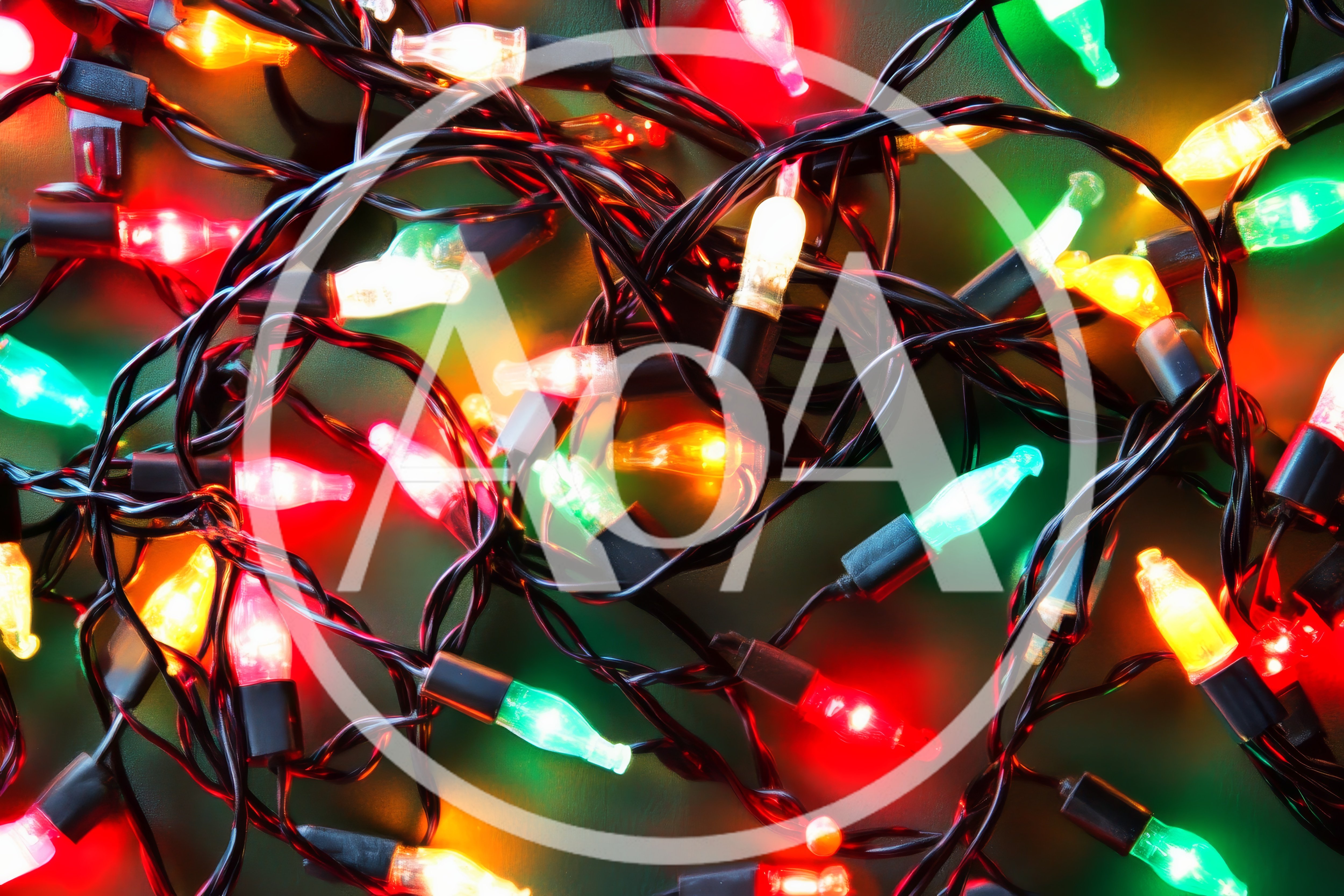 Colorful Christmas String Lights Tangled On Dark Background
