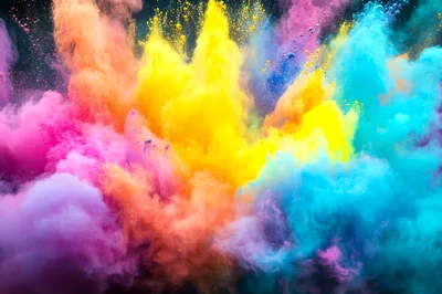 Vibrant Multi-Colored Powder Explosion Against Dark Background