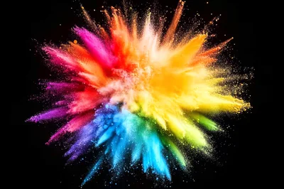 Vibrant Multi-Colored Powder Explosion Against Black Background