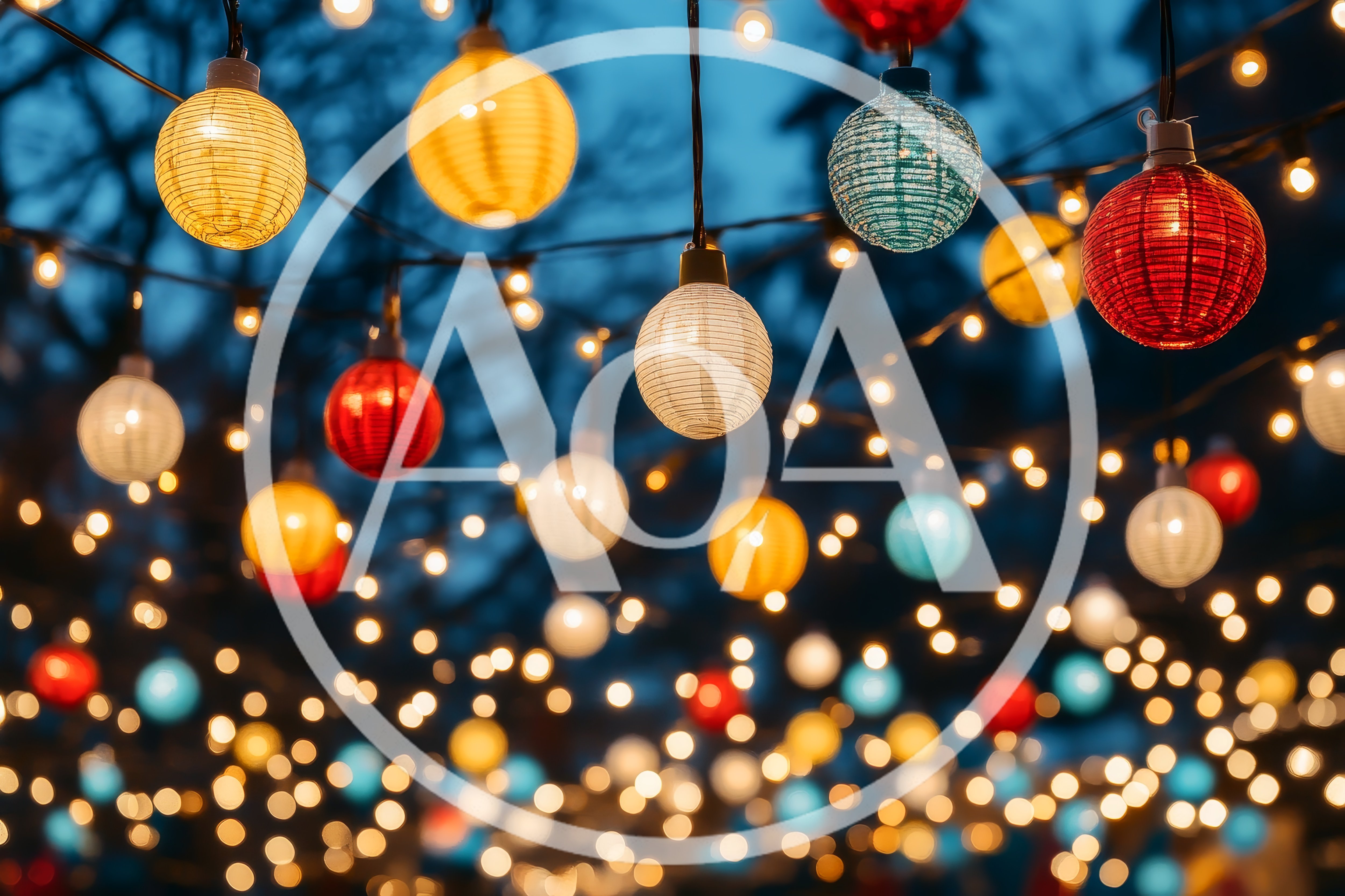 Colorful Paper Lantern String Lights At Night