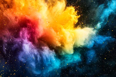 Vibrant Multi Colored Powder Explosion Against Dark Background