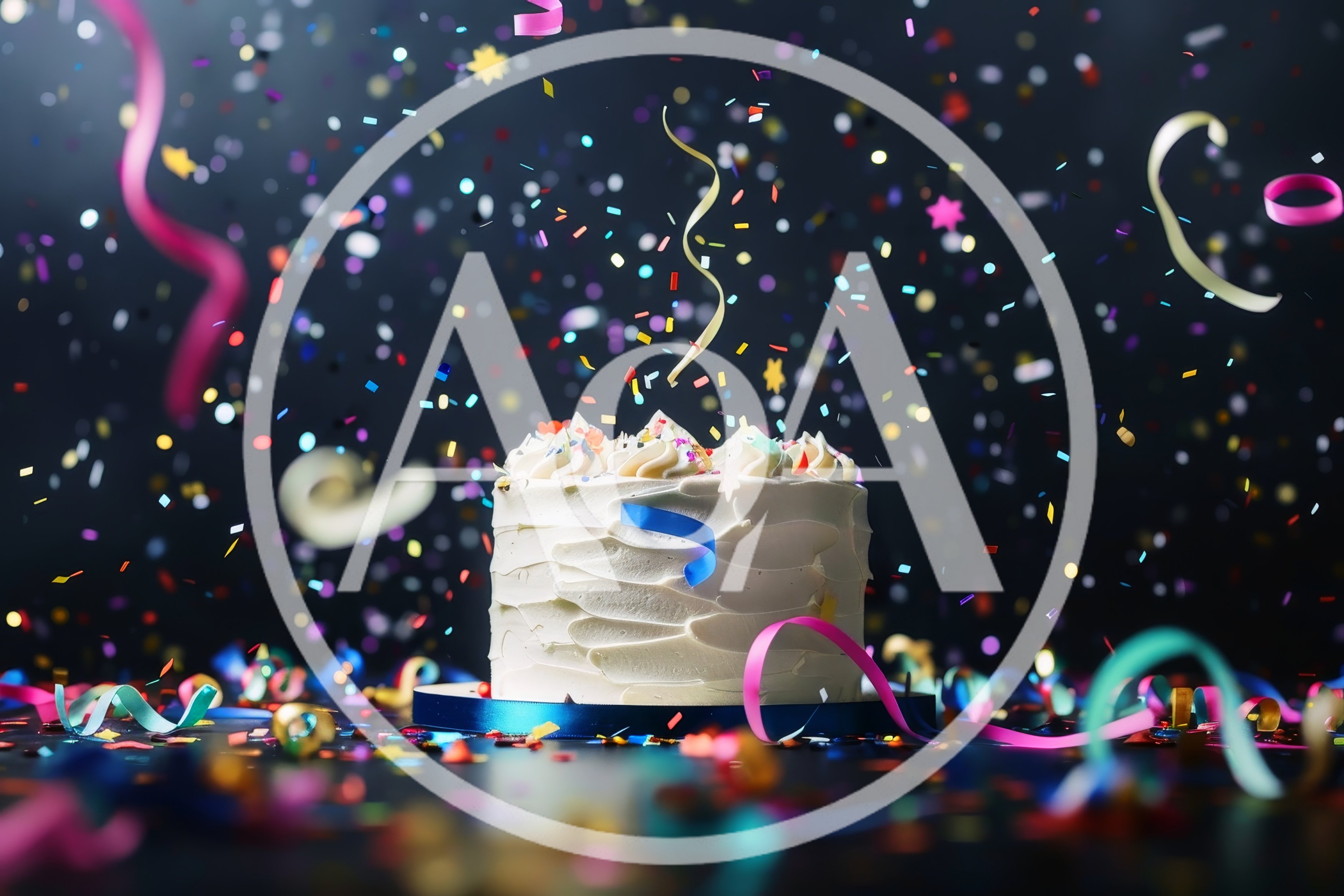 Celebratory Birthday Cake With Falling Confetti And Streamers