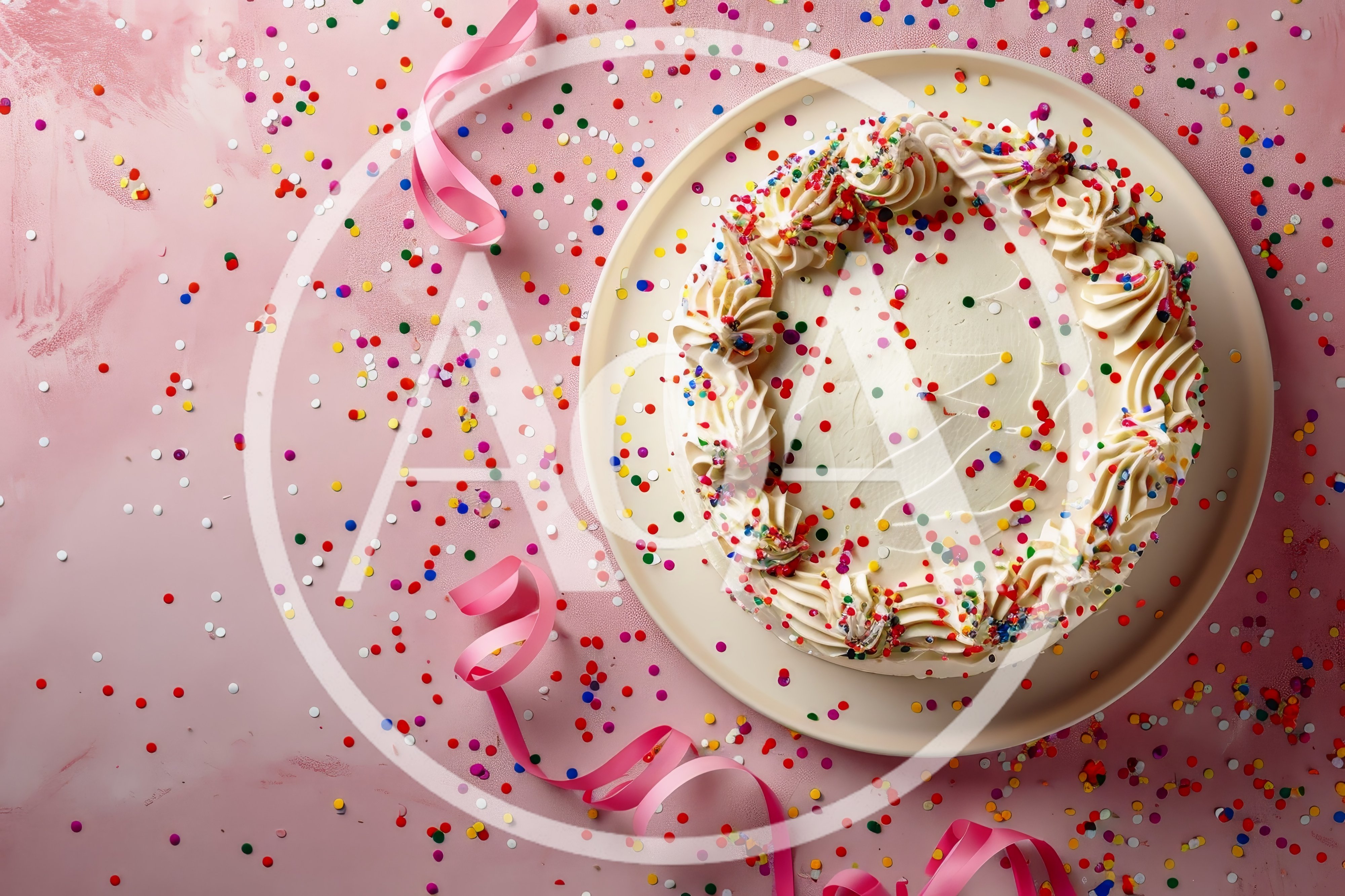 Birthday Cake With Confetti And Pink Ribbons