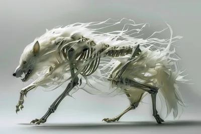 Ethereal Ghost Wolf Skeleton With Flowing Translucent Energy