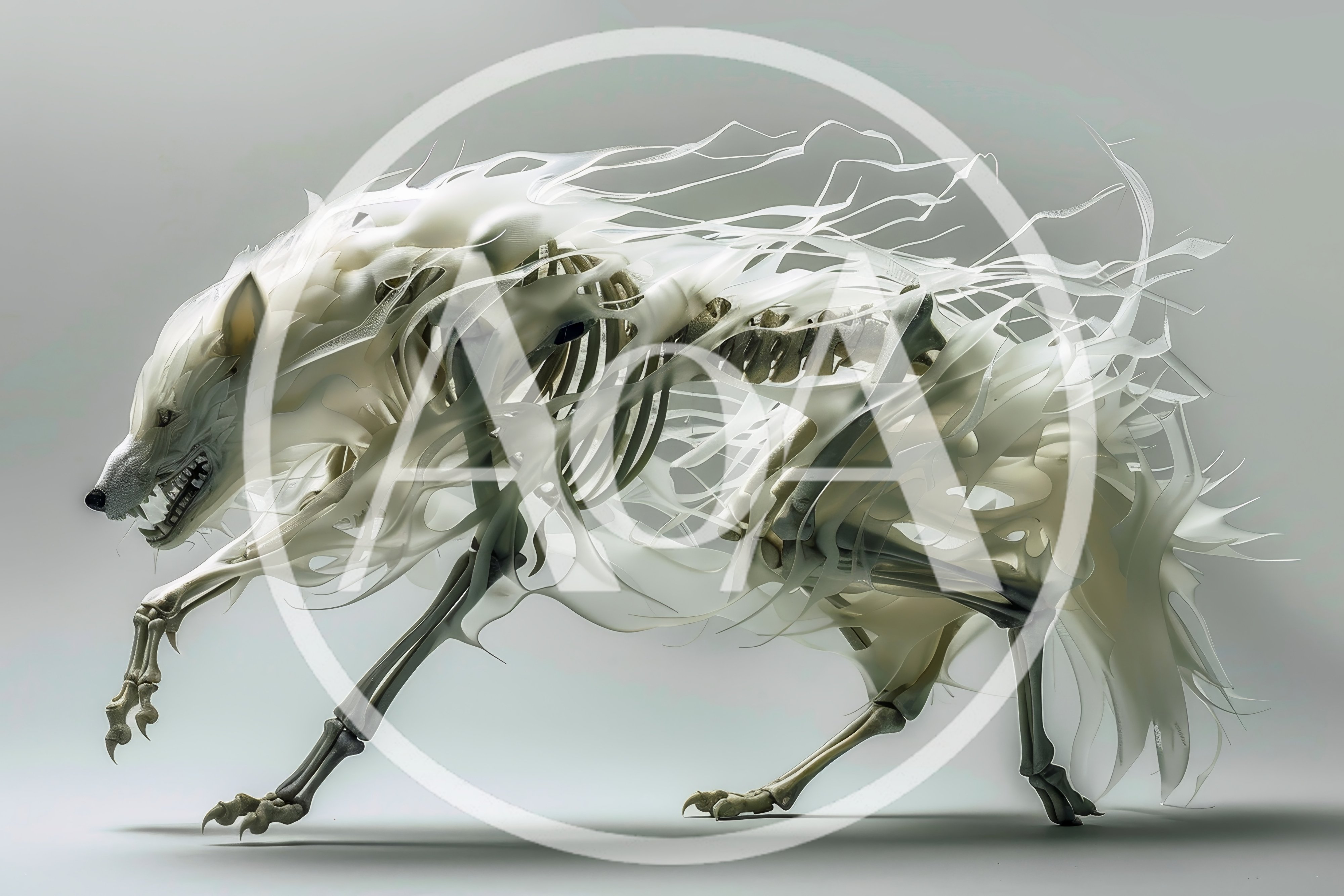 Ethereal Ghost Wolf Skeleton With Flowing Translucent Energy