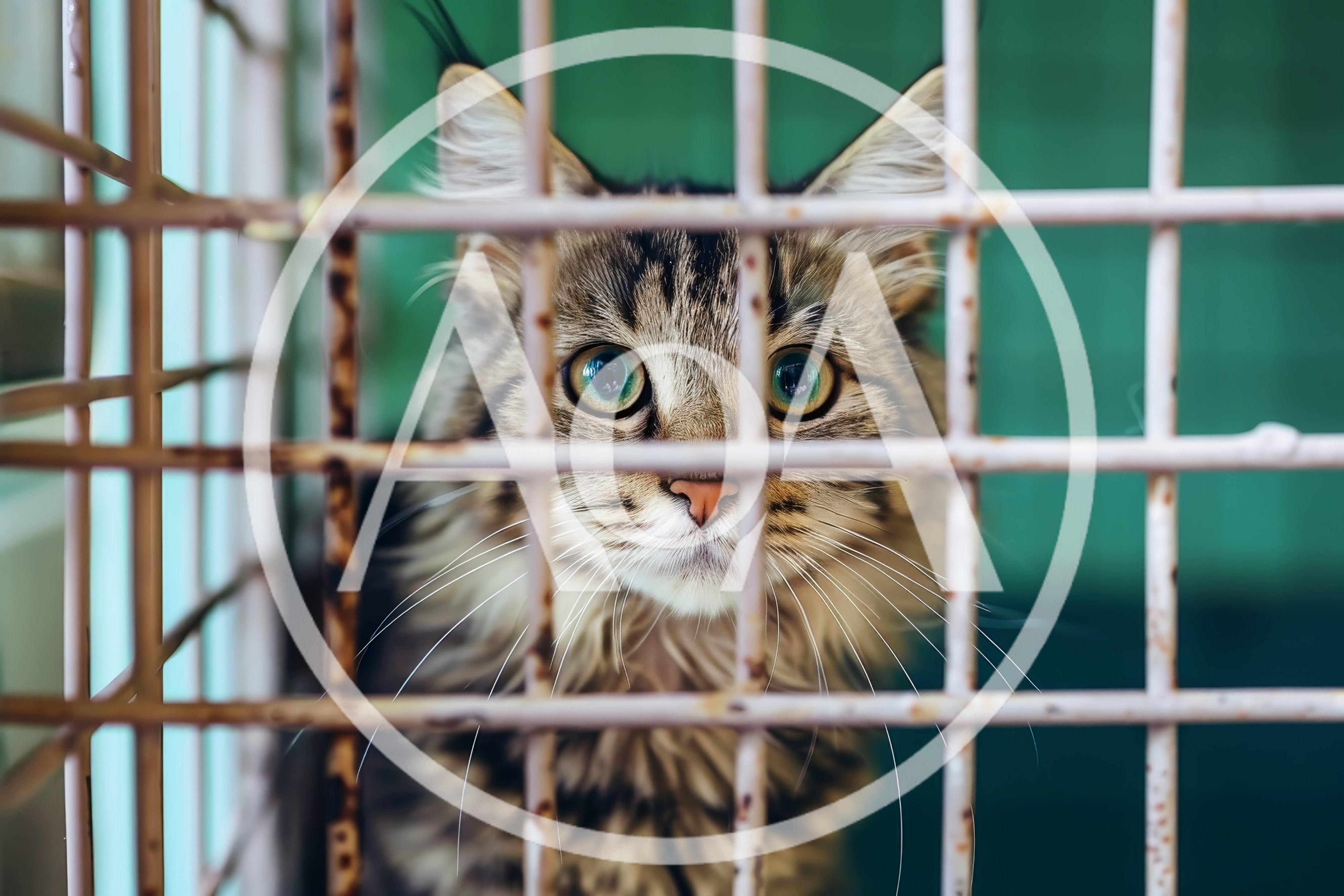 Maine Coon Cat Looking Through Metal Cage Bars