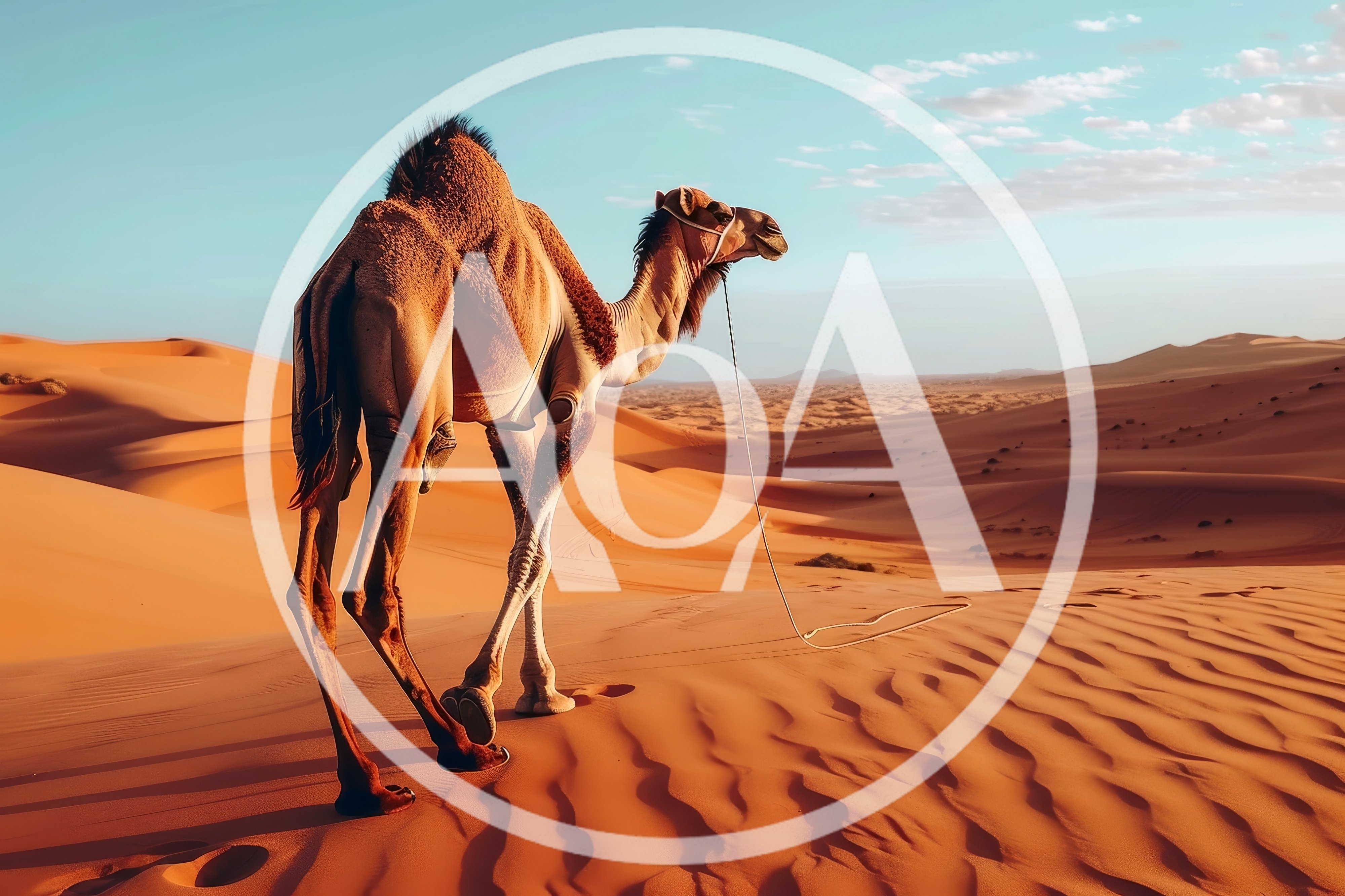 Dromedary Camel Standing On Sahara Desert Sand Dunes