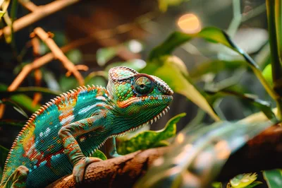 Vibrant Panther Chameleon Perched On A Tree Branch