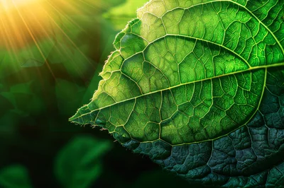 Macro Close Up Of A Vibrant Green Leaf