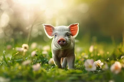 Adorable Piglet Walking Through A Sunny Meadow