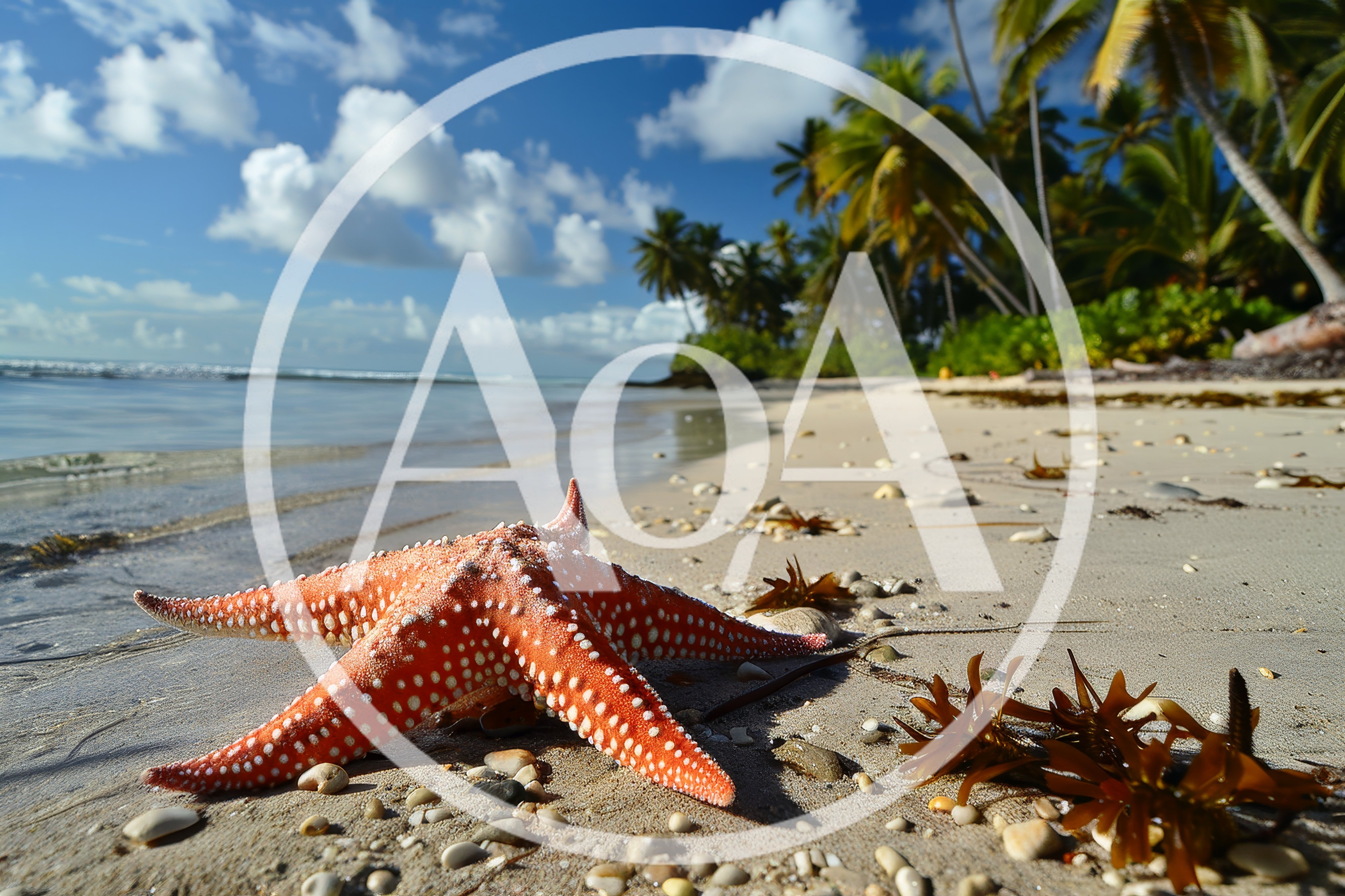 Orange Starfish Resting On A Tropical Sandy Beach