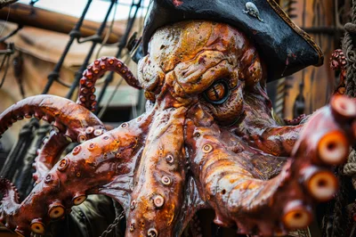 Close Up Of A Realistic Octopus Pirate Character