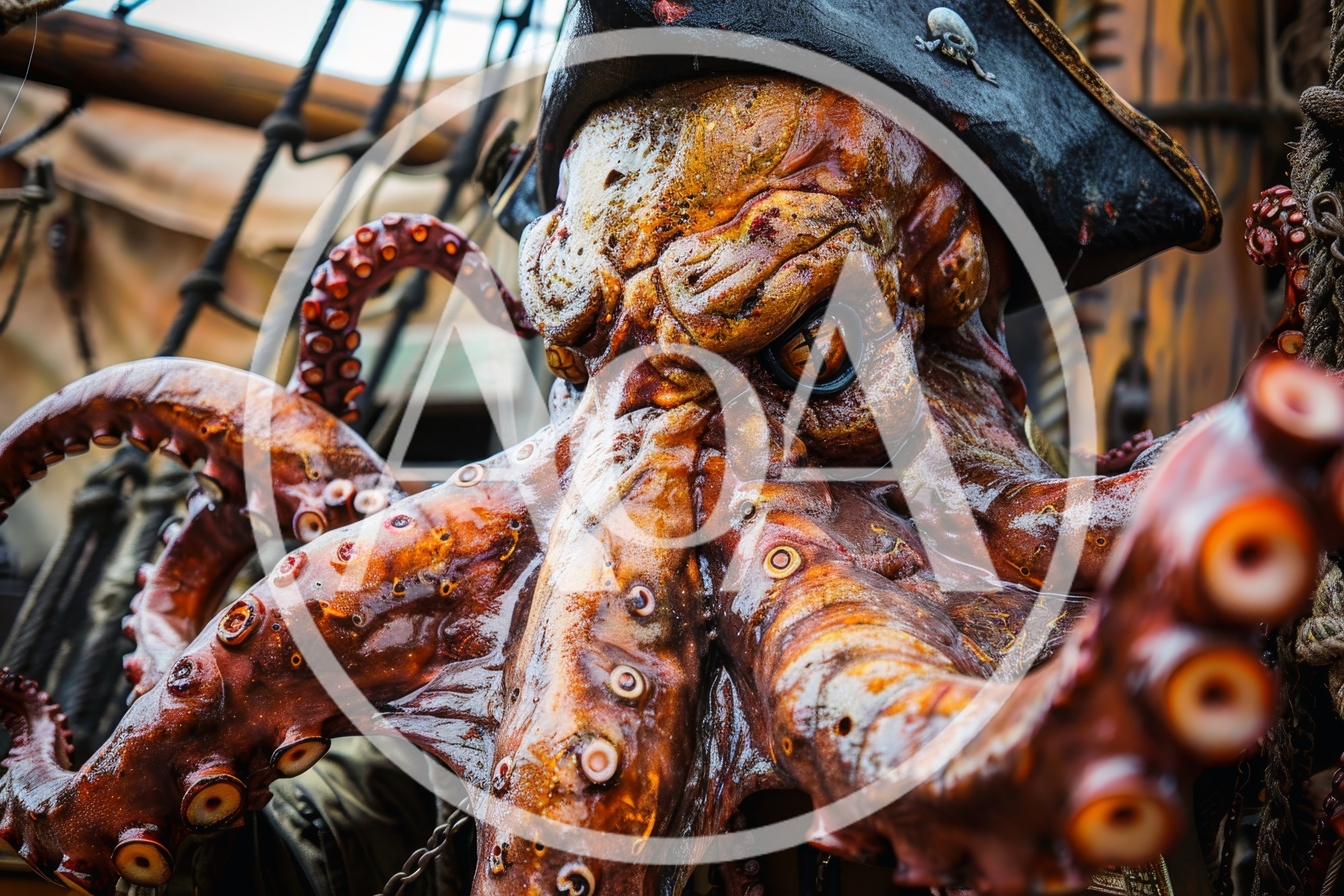 Close Up Of A Realistic Octopus Pirate Character