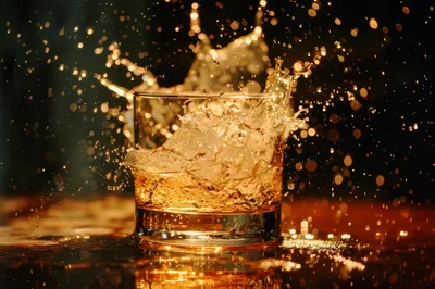 Whiskey Glass With Ice Cube Splash