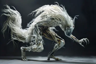 Ethereal Skeletal Creature In A Crouching Stance