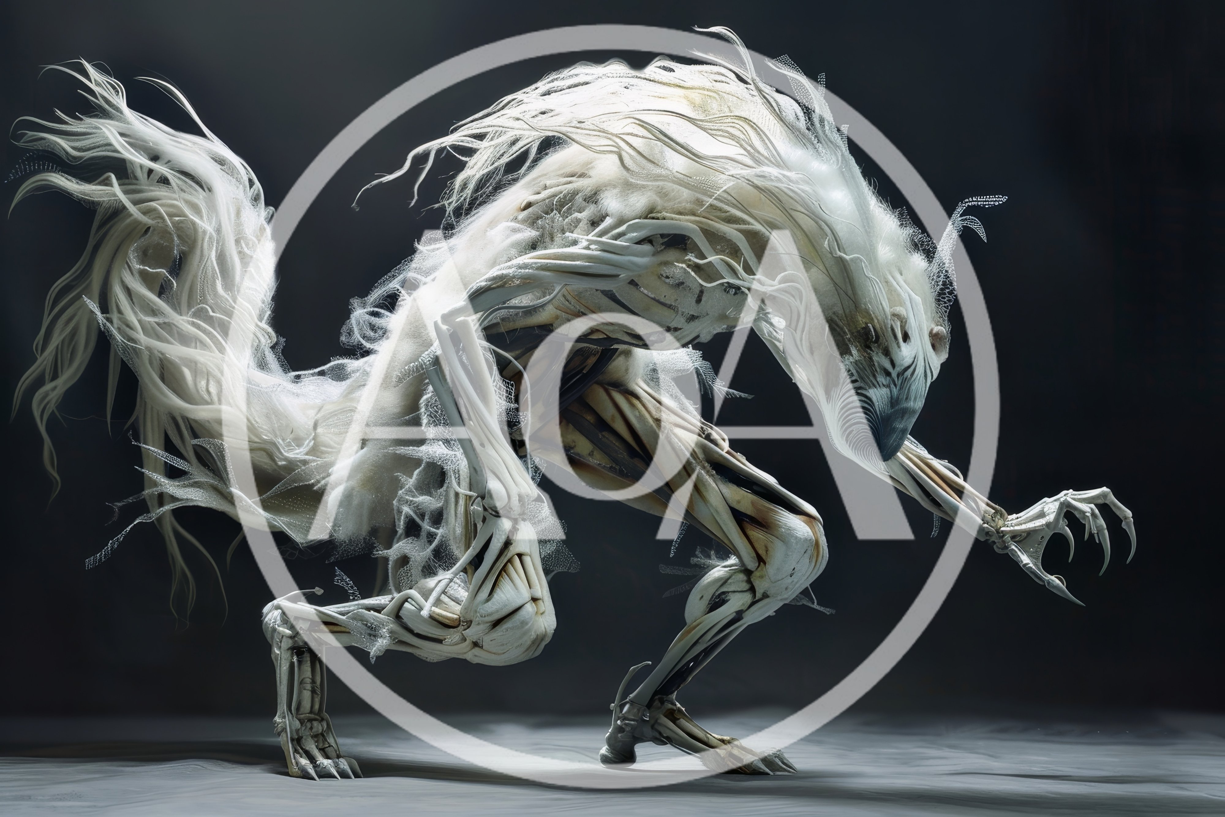 Ethereal Skeletal Creature In A Crouching Stance