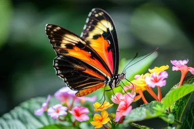 Heliconius Butterfly Feeding on Lantana Flowers