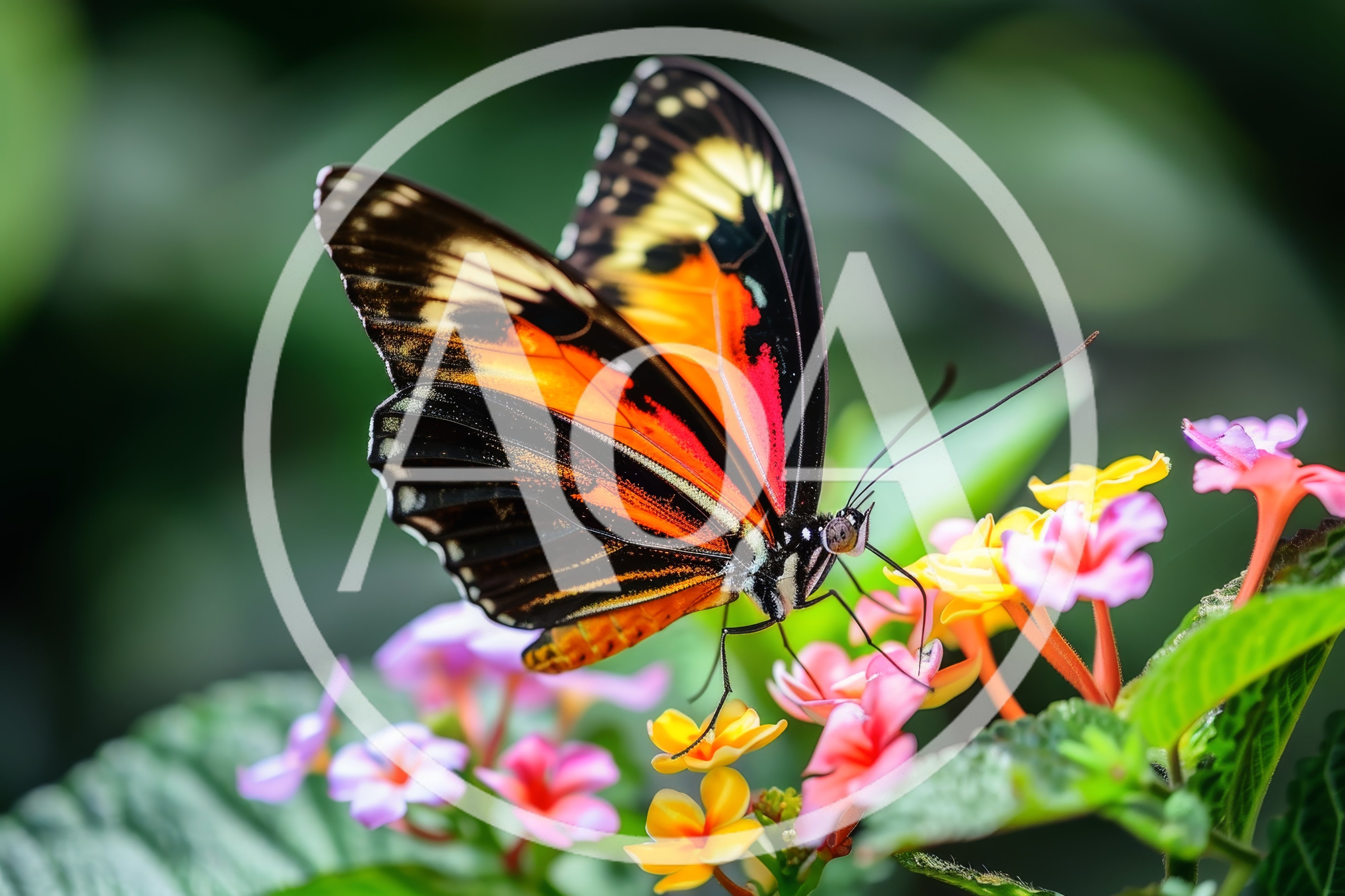 Heliconius Butterfly Feeding on Lantana Flowers