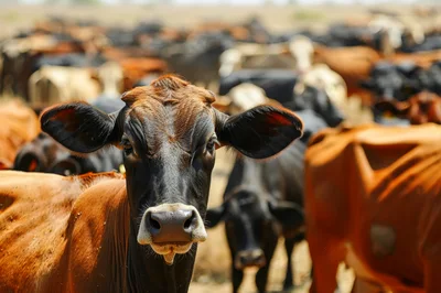Close Up Portrait Of A Brown And Black Cow