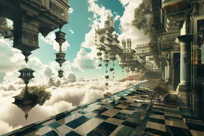 Surreal Floating Architecture Above A Sea Of Clouds